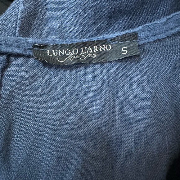 Navy Blue Sleeveless Linen Dress with Pockets Made in Italy - Picture 4 of 5